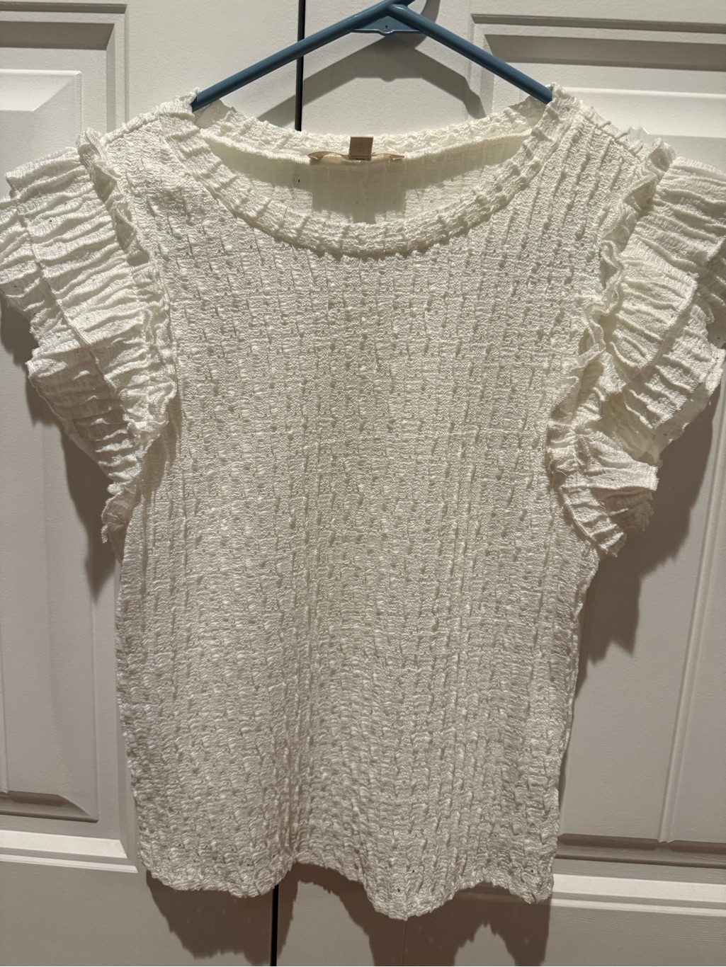 White Ruffled Sleeve Textured Knit Top